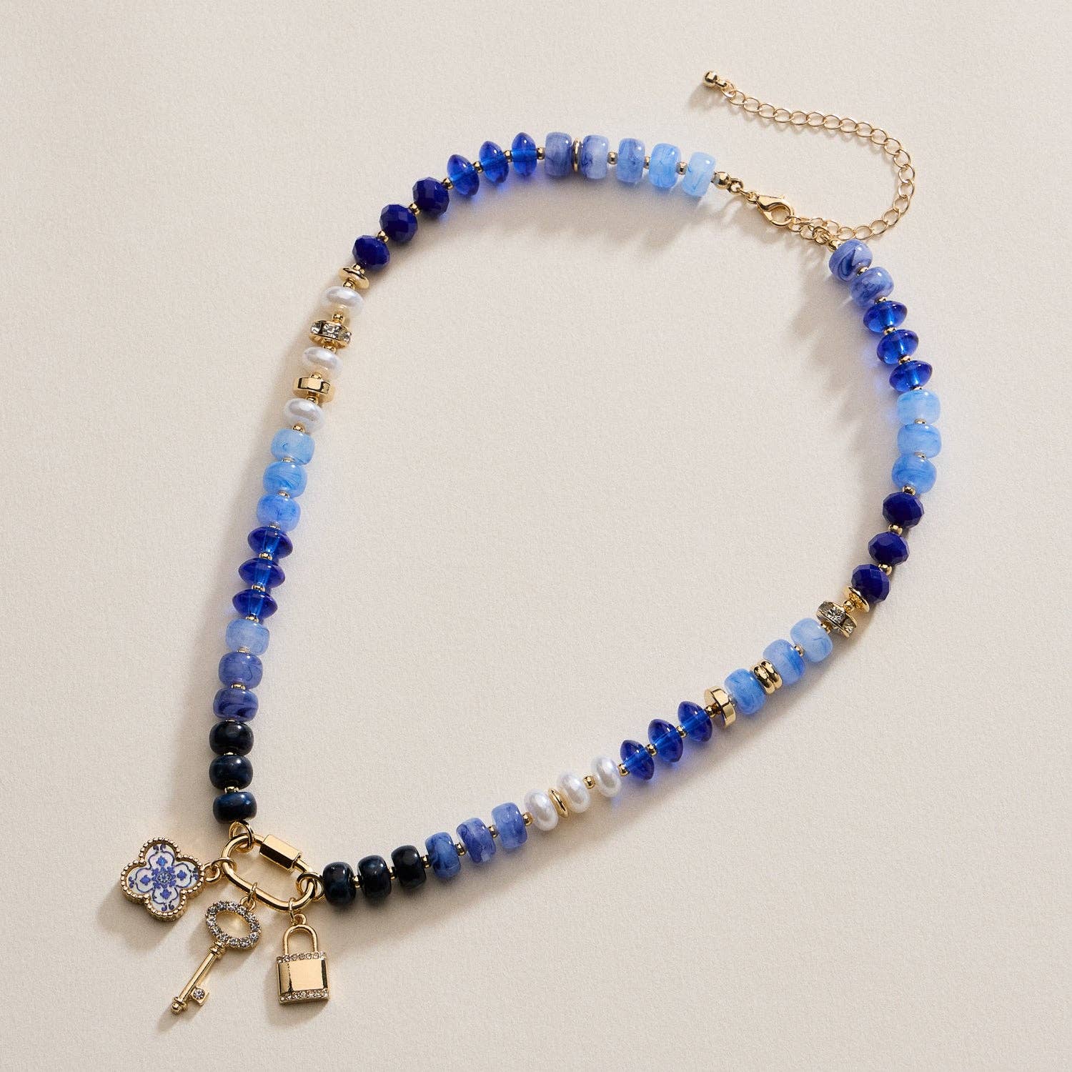 Layered Glass Bead Necklace | Trio of Charms: OL / ONE