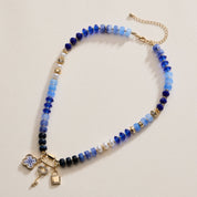 Layered Glass Bead Necklace | Trio of Charms: NT / ONE