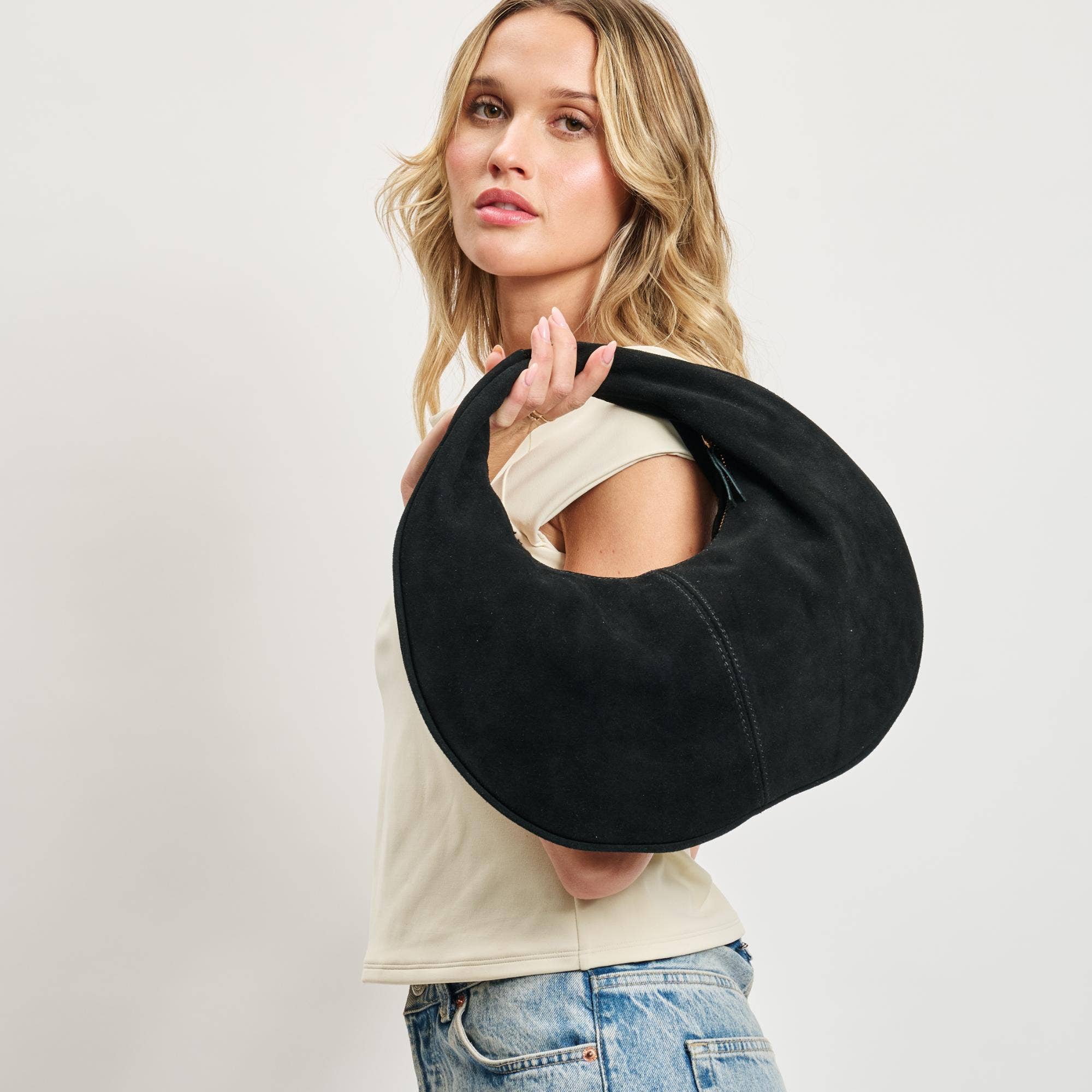 Farrah Genuine Suede Leather Hobo: Chocolate