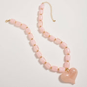 Colorful Beaded Heart Necklace | Multi-Color Barrel Bead Statement Necklace for Women: BK / ONE
