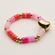 Heishi Bead Heart Stretch Bracelet | Gold Tone Charm: MT