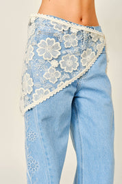 AJS6150 SCARF LACE WRAP SKIRT: CREAM / M/L