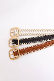 Crochet Trimmed Woven Leather Belt: Ivory