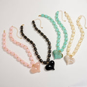Colorful Beaded Heart Necklace | Multi-Color Barrel Bead Statement Necklace for Women: BK / ONE