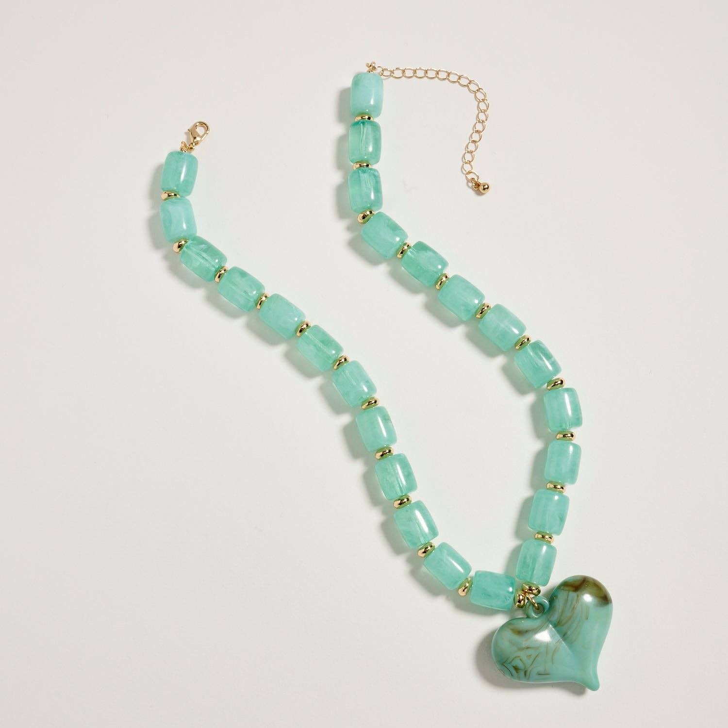 Colorful Beaded Heart Necklace | Multi-Color Barrel Bead Statement Necklace for Women: BK / ONE