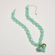 Colorful Beaded Heart Necklace | Multi-Color Barrel Bead Statement Necklace for Women: BK / ONE