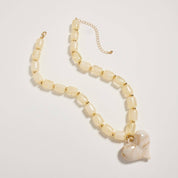Colorful Beaded Heart Necklace | Multi-Color Barrel Bead Statement Necklace for Women: BK / ONE