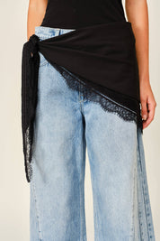 AJS6457 LACE TRIM KNOTTED SCARF LAYER SKIRT: BLACK / ONE (6)