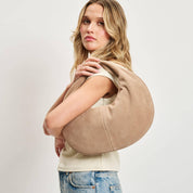 Farrah Genuine Suede Leather Hobo: Chocolate
