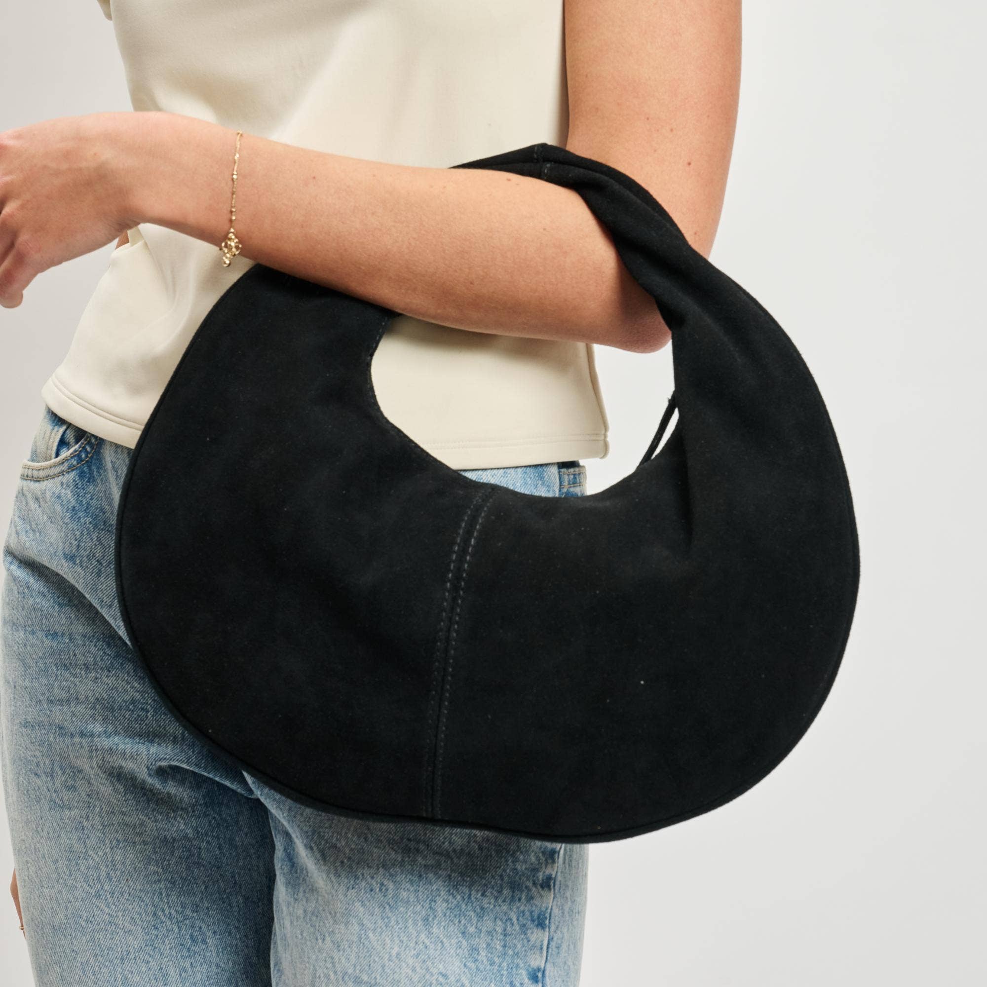 Farrah Genuine Suede Leather Hobo: Chocolate