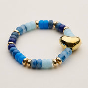 Heishi Bead Heart Stretch Bracelet | Gold Tone Charm: MT