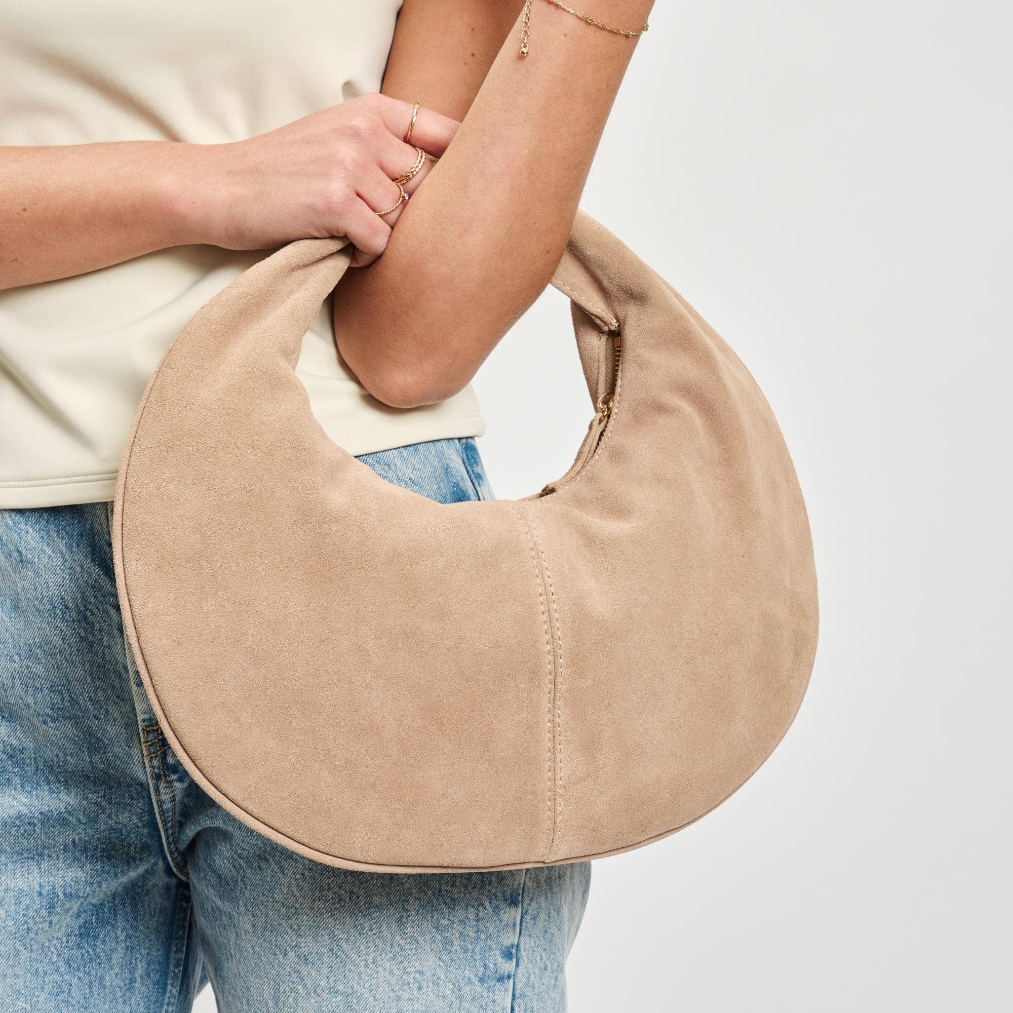 Farrah Genuine Suede Leather Hobo: Chocolate