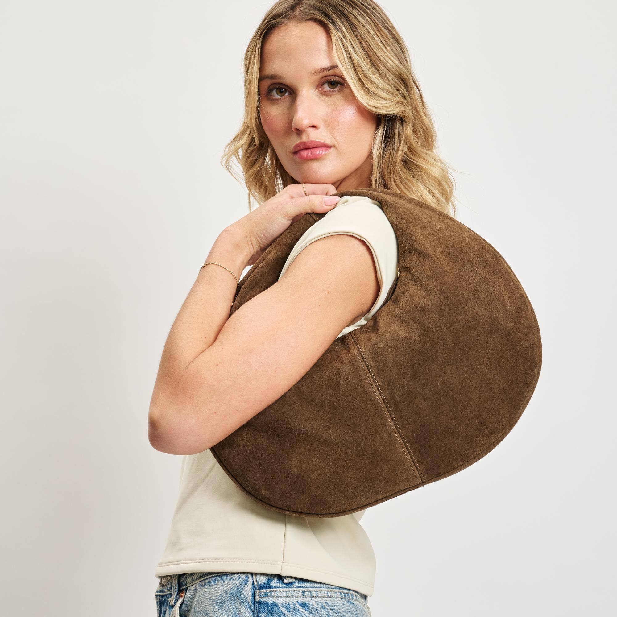 Farrah Genuine Suede Leather Hobo: Chocolate