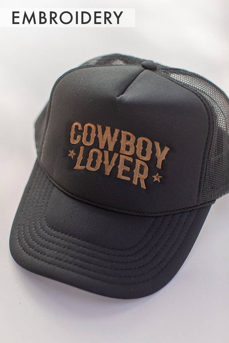 Embroidery Cowboy Lover Trucker Hat: Black