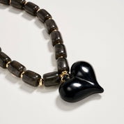 Colorful Beaded Heart Necklace | Multi-Color Barrel Bead Statement Necklace for Women: BK / ONE