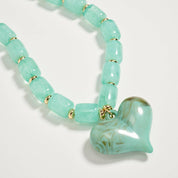 Colorful Beaded Heart Necklace | Multi-Color Barrel Bead Statement Necklace for Women: BK / ONE