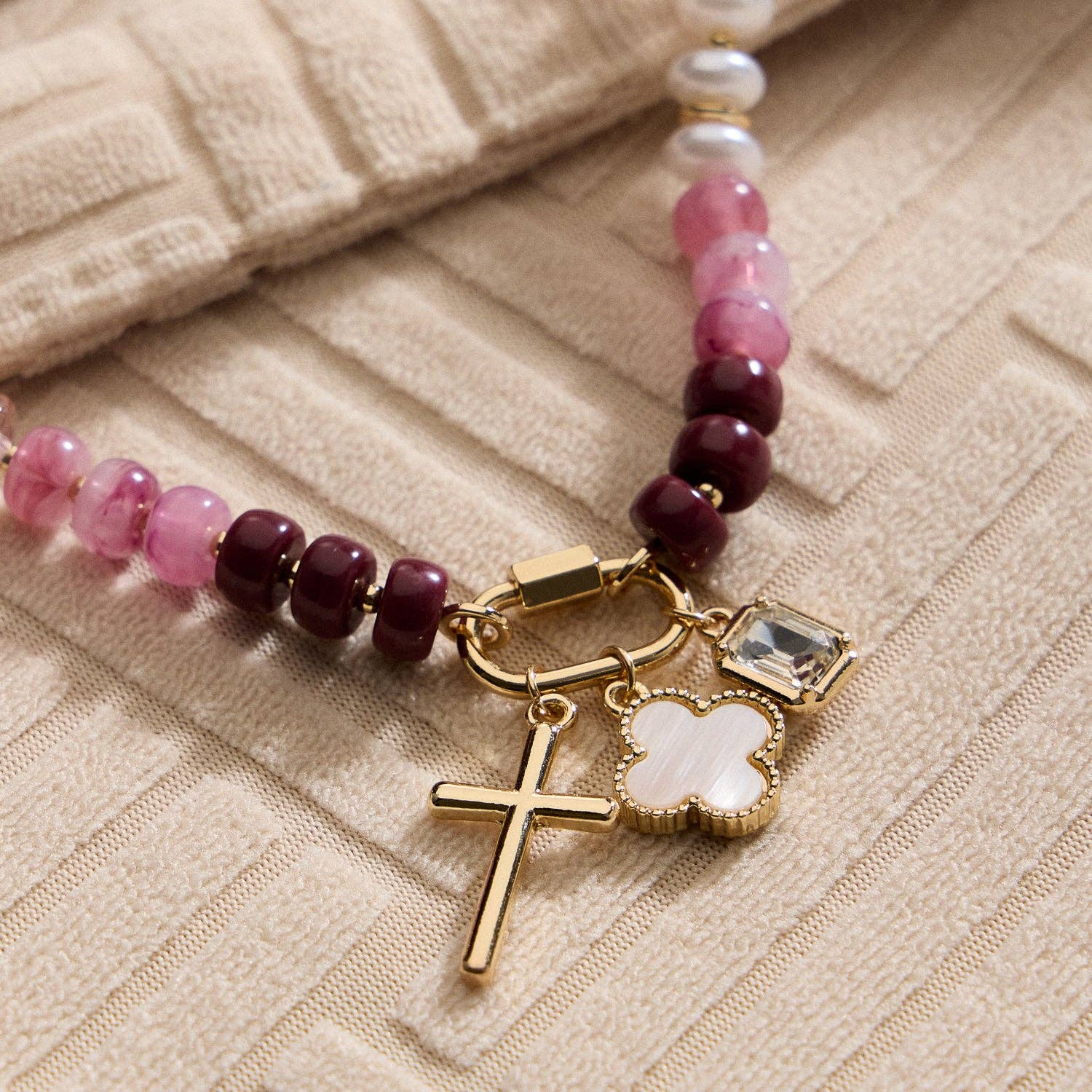 Layered Glass Bead Necklace | Trio of Charms: NT / ONE