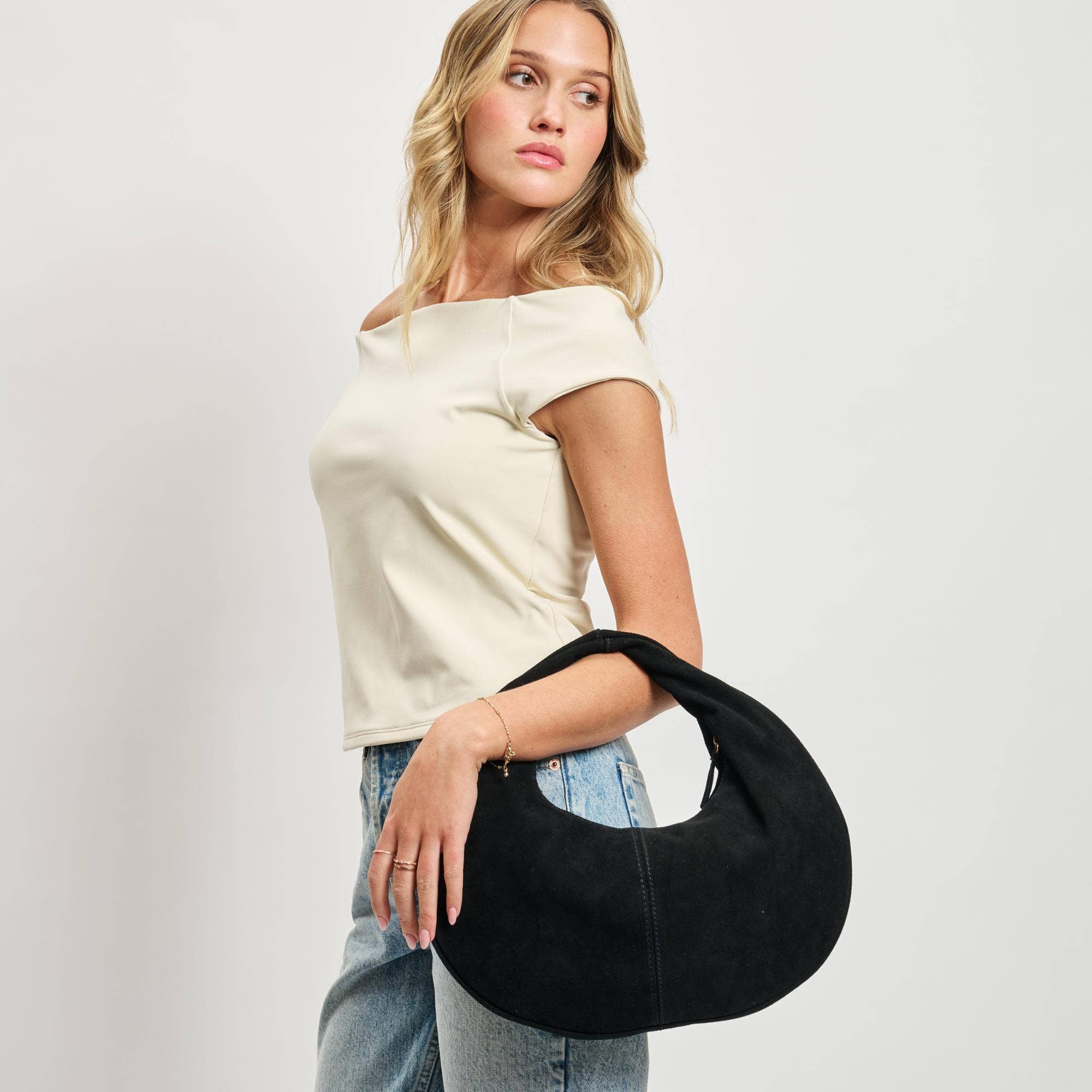 Farrah Genuine Suede Leather Hobo: Chocolate