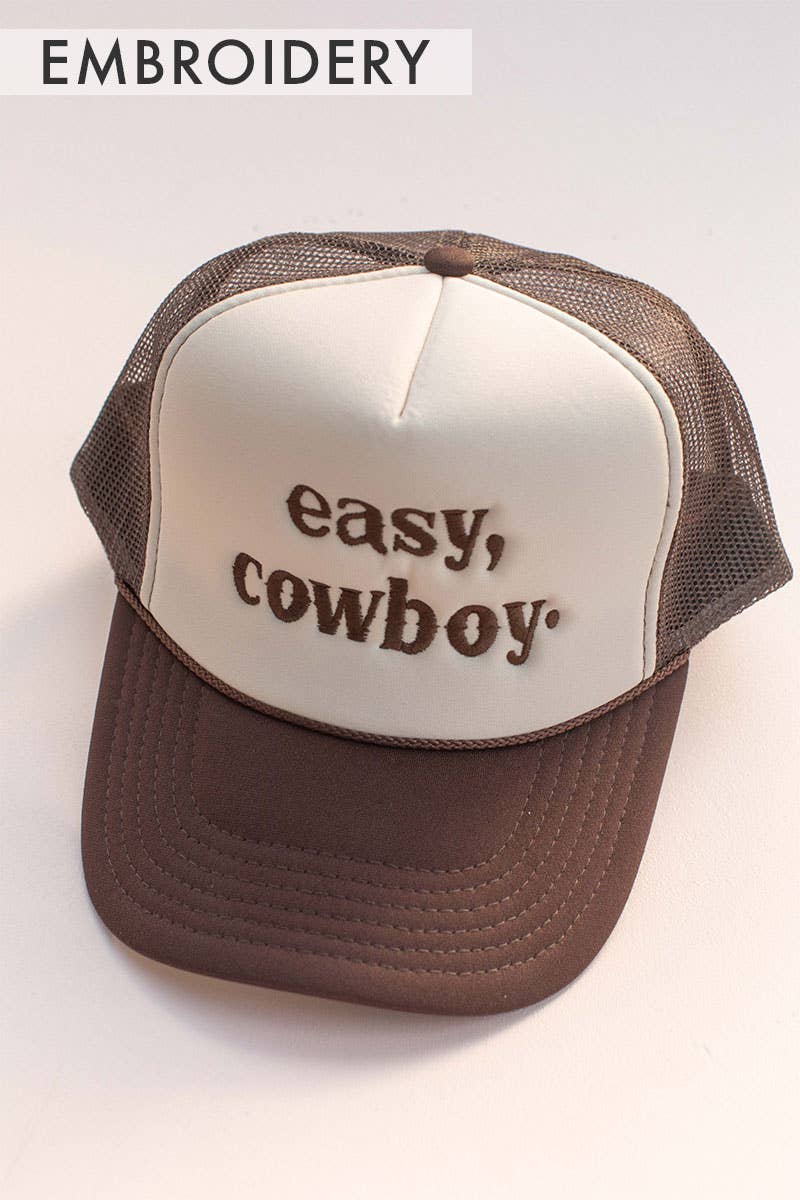 Embroidery Easy Cowboy Western Trucker Hat Cap: Brown/Tan