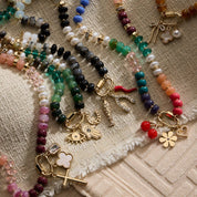 Layered Glass Bead Necklace | Trio of Charms: NT / ONE