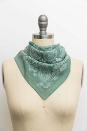 Vintage Pattern Bandana - Boho Chic Square Scarf: Sage