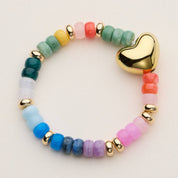 Heishi Bead Heart Stretch Bracelet | Gold Tone Charm: MT