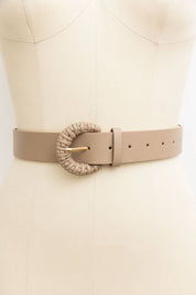 Weave Style D Ring Buckle Leather Belt: Caramel