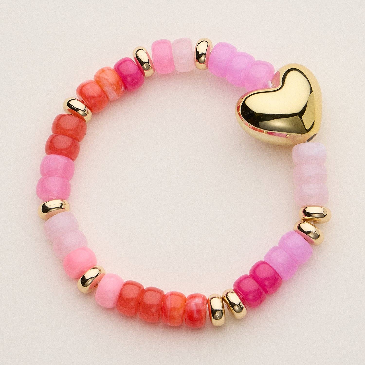 Heishi Bead Heart Stretch Bracelet | Gold Tone Charm: MT