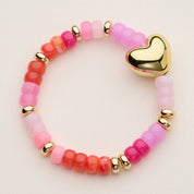 Heishi Bead Heart Stretch Bracelet | Gold Tone Charm: MT