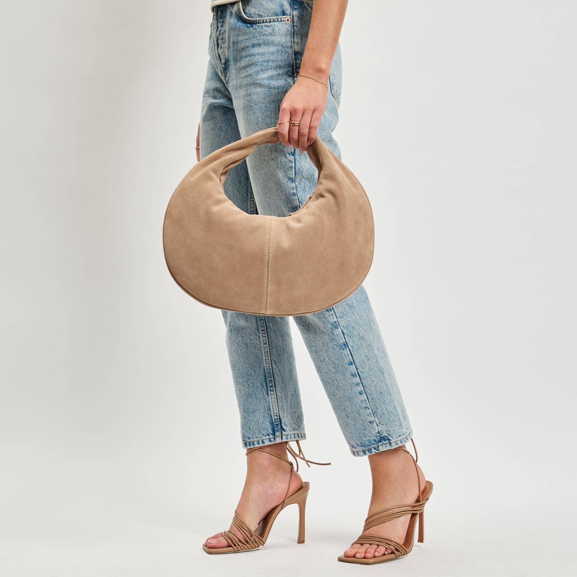 Farrah Genuine Suede Leather Hobo: Chocolate