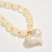 Colorful Beaded Heart Necklace | Multi-Color Barrel Bead Statement Necklace for Women: BK / ONE