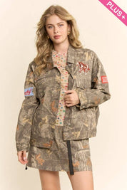PLUS CROPPED CAMO RODEO JACKET: TAUPE REAL TREE / 1X-2X-3X(3-2-1)