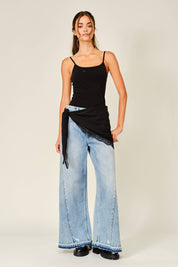 AJS6457 LACE TRIM KNOTTED SCARF LAYER SKIRT: BLACK / ONE (6)