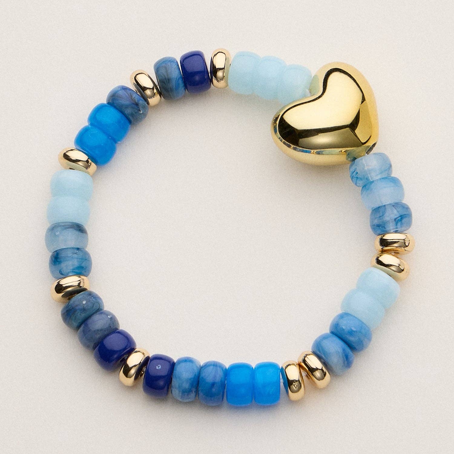 Heishi Bead Heart Stretch Bracelet | Gold Tone Charm: MT