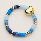 Heishi Bead Heart Stretch Bracelet | Gold Tone Charm: MT