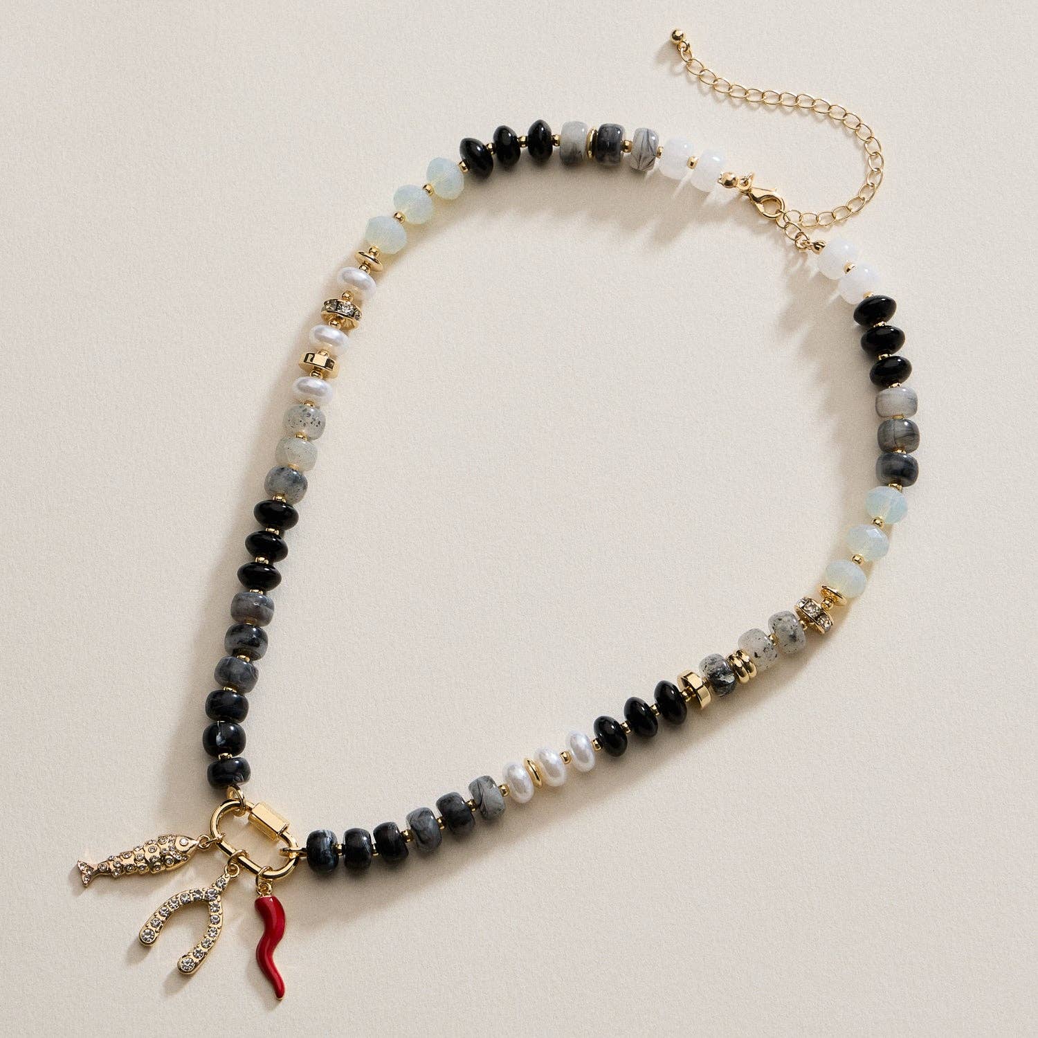 Layered Glass Bead Necklace | Trio of Charms: MT / ONE