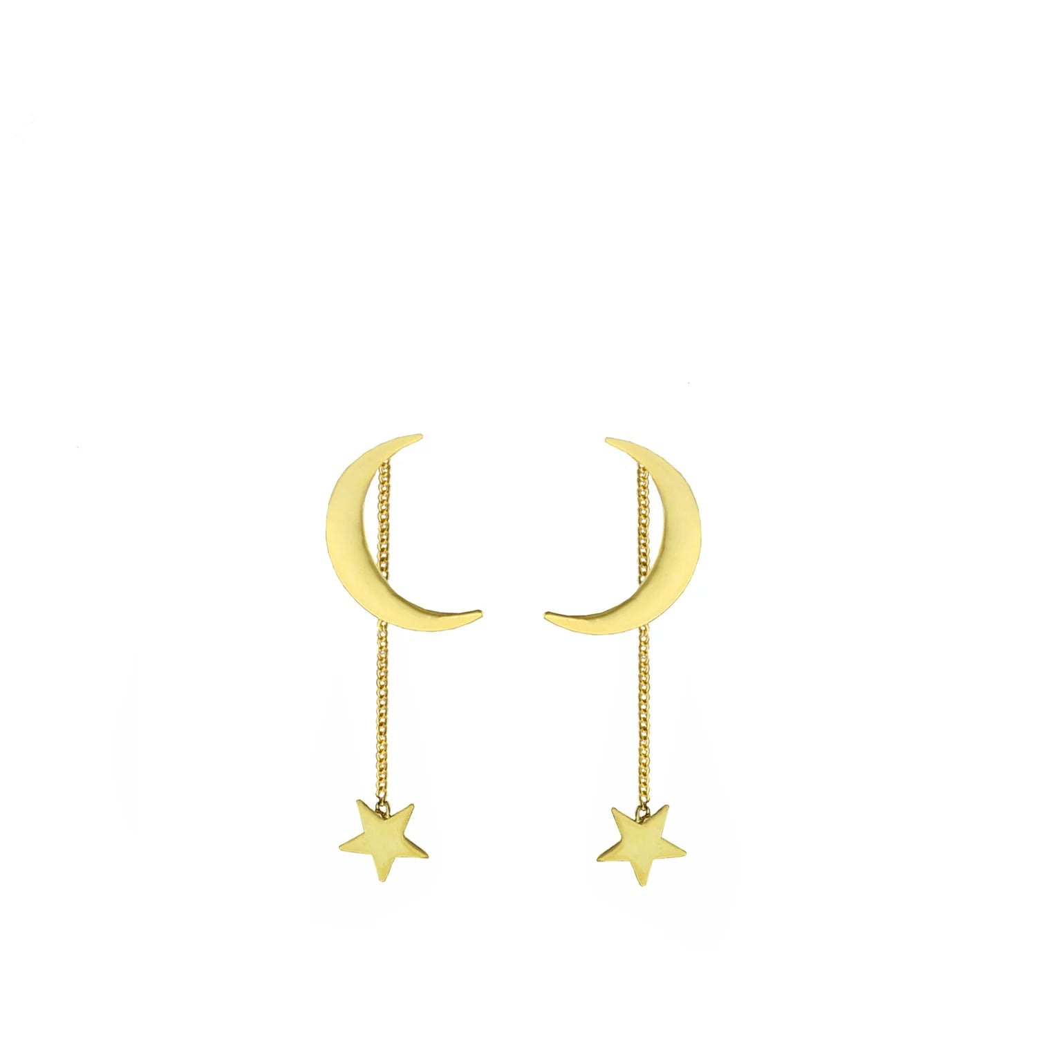 Moon Earring with Star Chain Dangle - Gold
