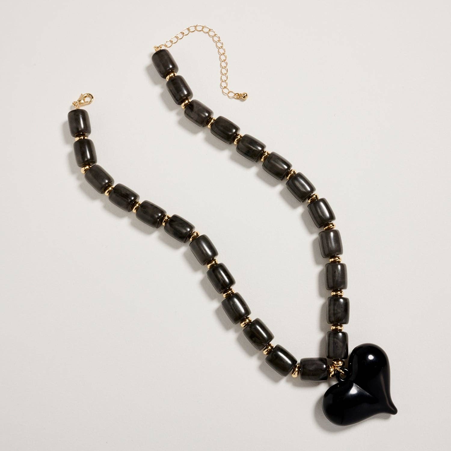 Colorful Beaded Heart Necklace | Multi-Color Barrel Bead Statement Necklace for Women: BK / ONE