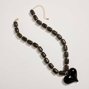 Colorful Beaded Heart Necklace | Multi-Color Barrel Bead Statement Necklace for Women: BK / ONE