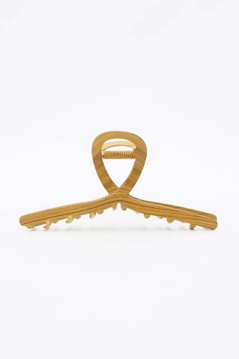 Natural Wood-Textured Elongated Hair Claw Clip