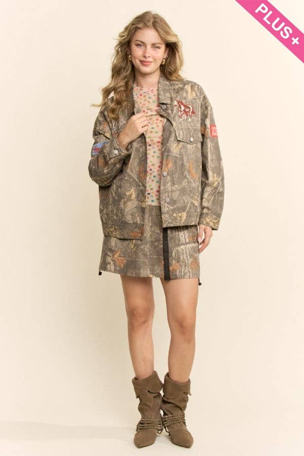 PLUS CROPPED CAMO RODEO JACKET: TAUPE REAL TREE / 1X-2X-3X(3-2-1)