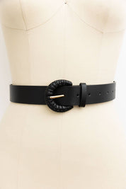 Weave Style D Ring Buckle Leather Belt: Caramel