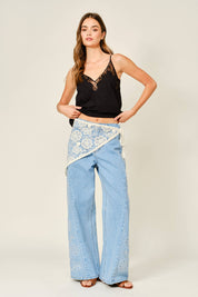 AJS6150 SCARF LACE WRAP SKIRT: CREAM / M/L