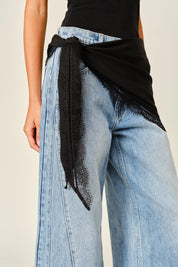 AJS6457 LACE TRIM KNOTTED SCARF LAYER SKIRT: BLACK / ONE (6)