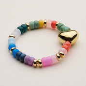 Heishi Bead Heart Stretch Bracelet | Gold Tone Charm: MT