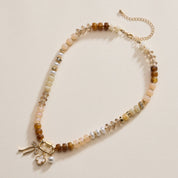 Layered Glass Bead Necklace | Trio of Charms: NT / ONE