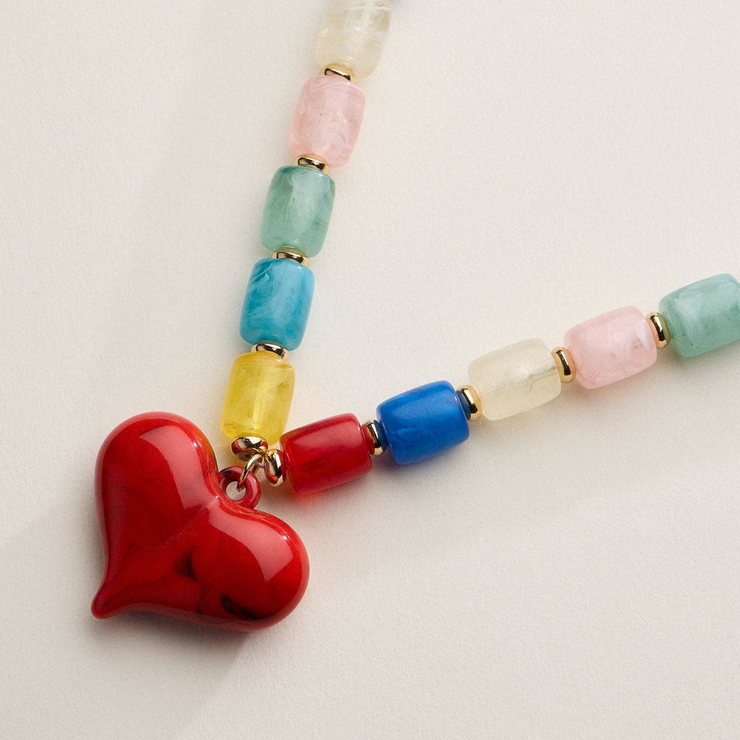 Colorful Beaded Heart Necklace | Multi-Color Barrel Bead Statement Necklace for Women: BK / ONE