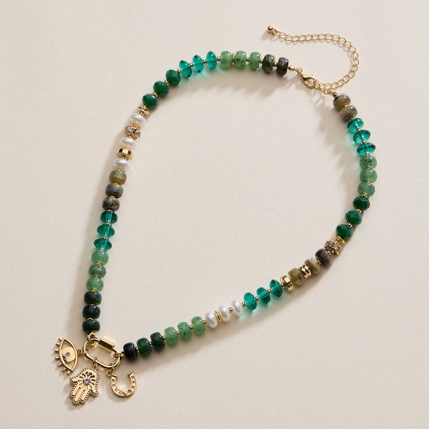 Layered Glass Bead Necklace | Trio of Charms: MT / ONE