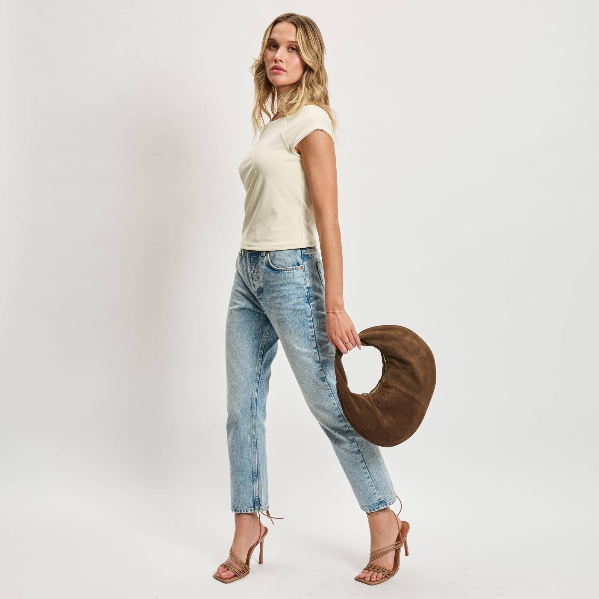 Farrah Genuine Suede Leather Hobo: Chocolate