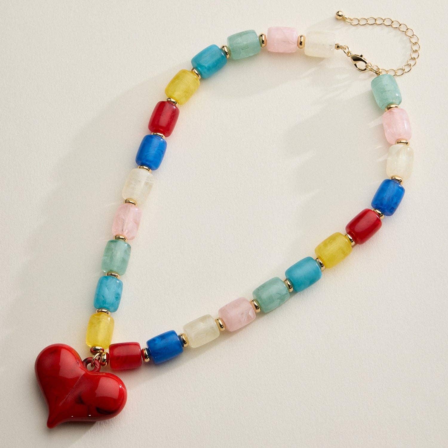 Colorful Beaded Heart Necklace | Multi-Color Barrel Bead Statement Necklace for Women: BK / ONE